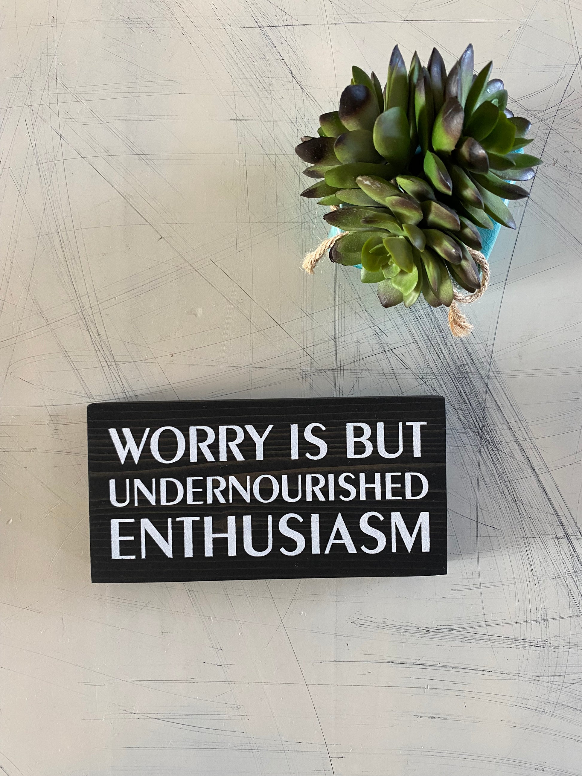 Worry is but undernourished enthusiasm - handmade mini wood sign