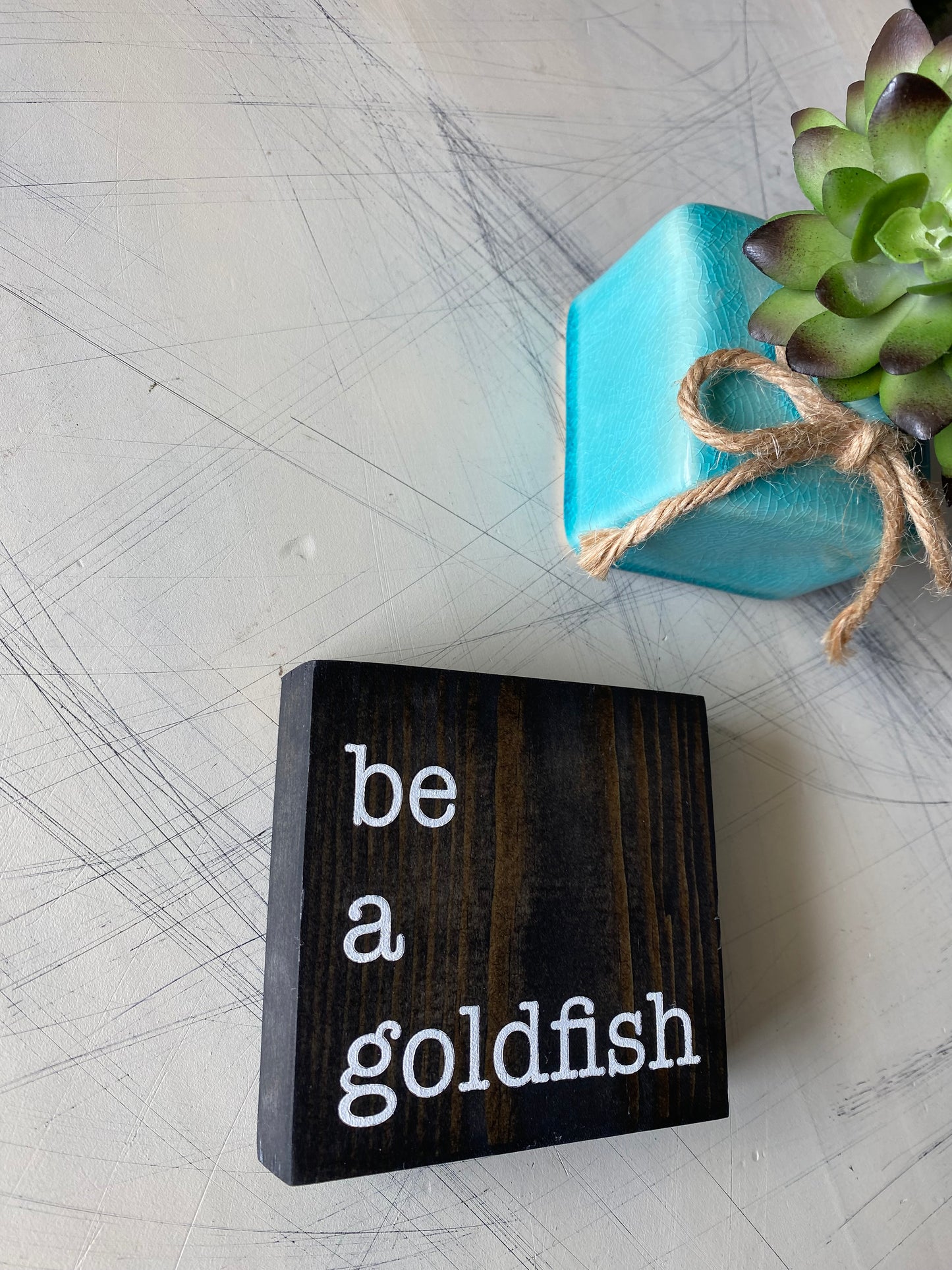 be a goldfish - handmade mini wood sign