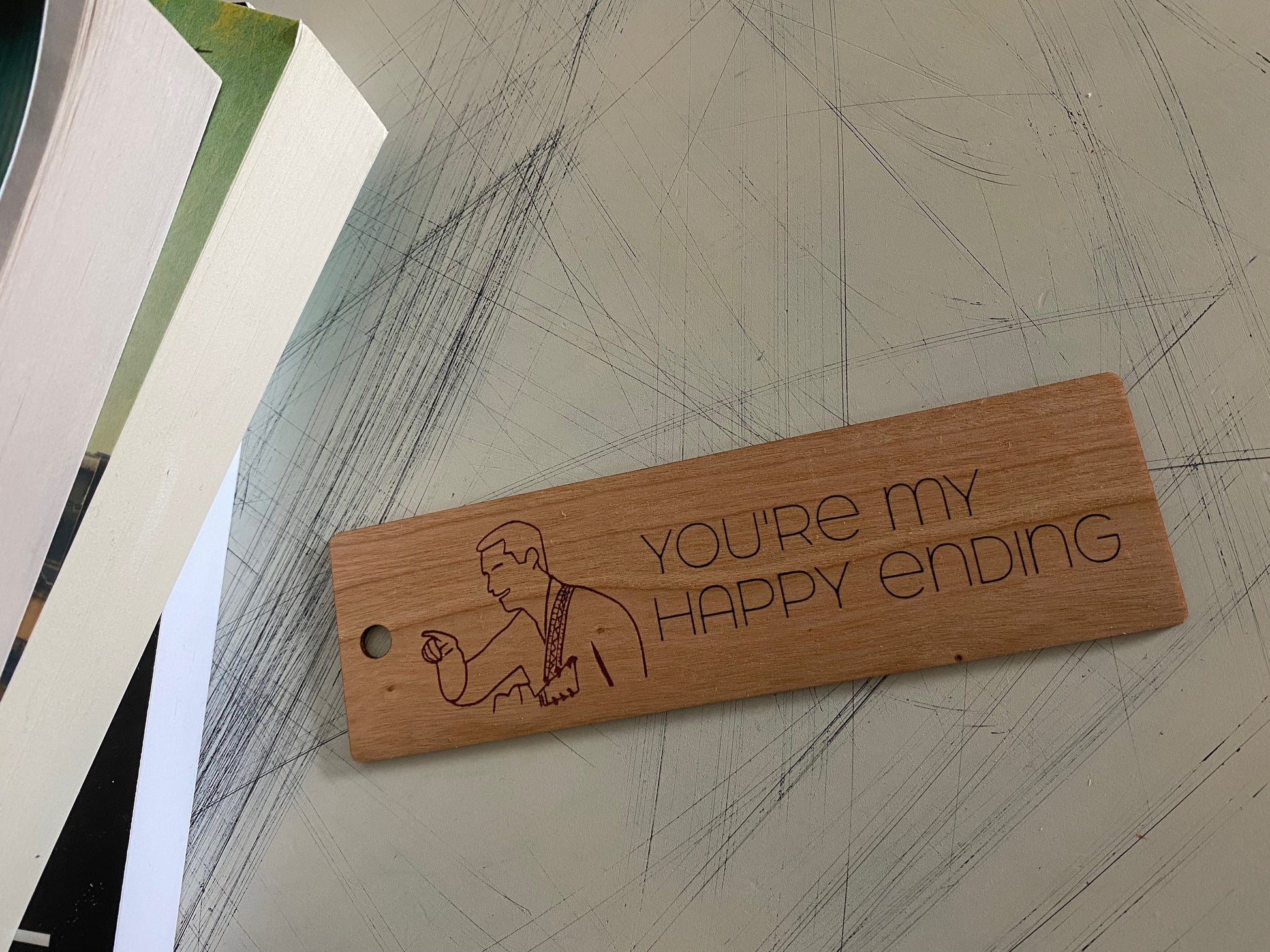 You're my happy ending - David and Patrick - engraved wood bookmark
