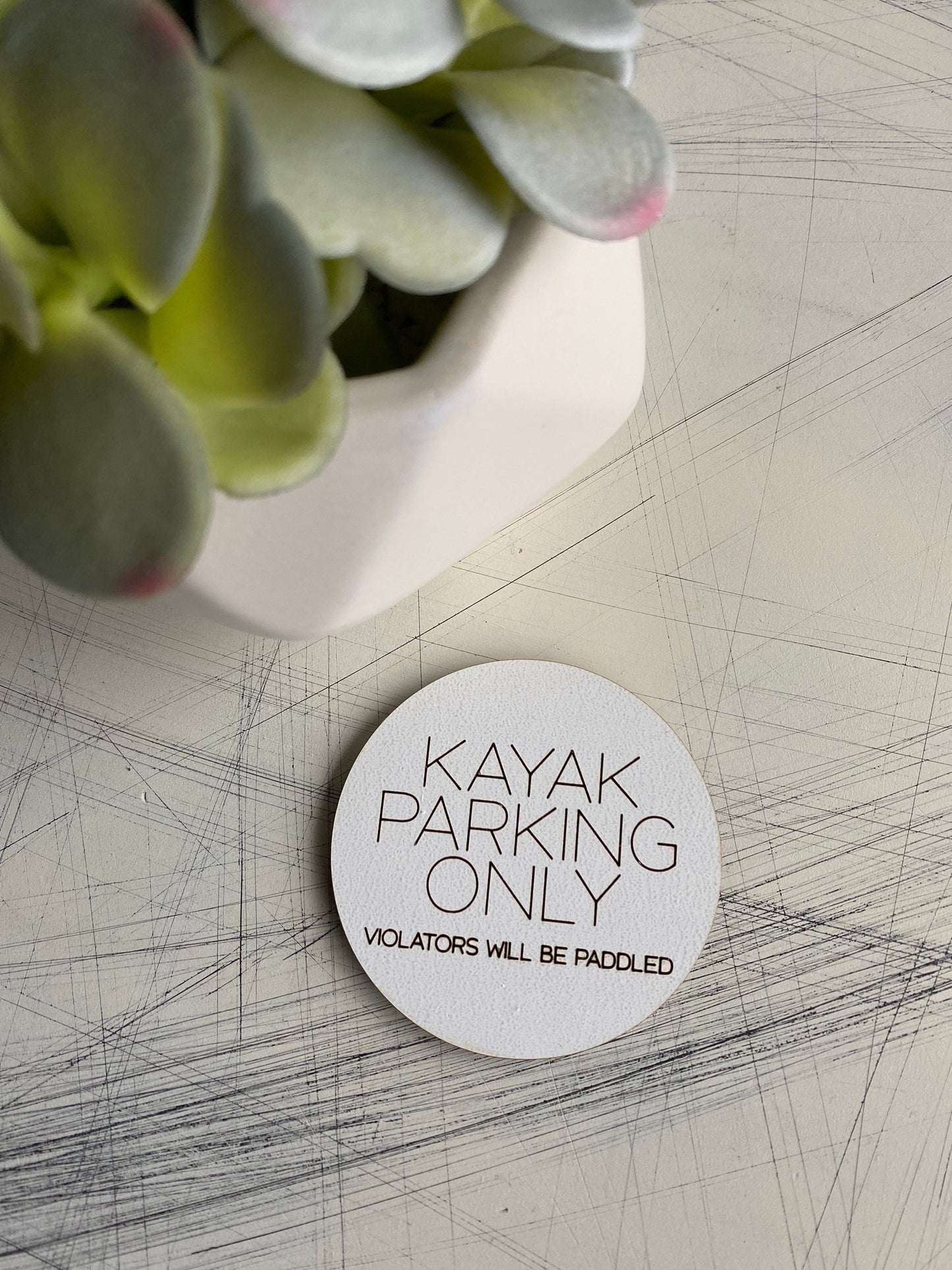 Kayak parking only - violators will be paddled - engraved wood magnet