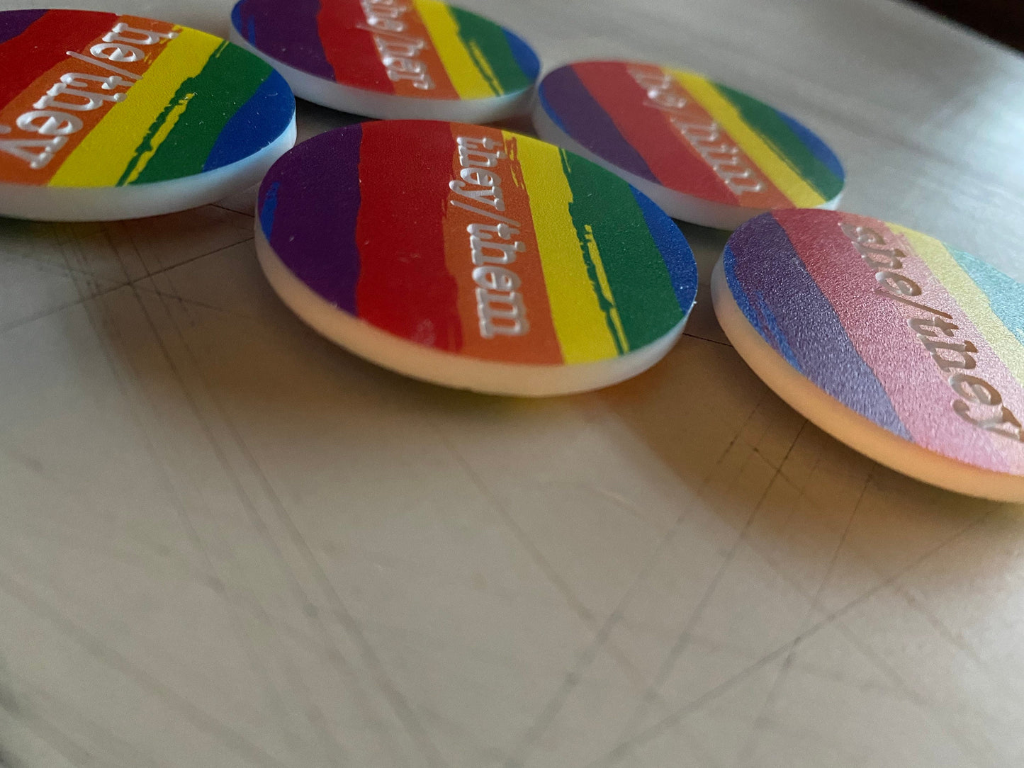 Gender Pronoun Magnetic Lapel Pins - rainbow acrylic