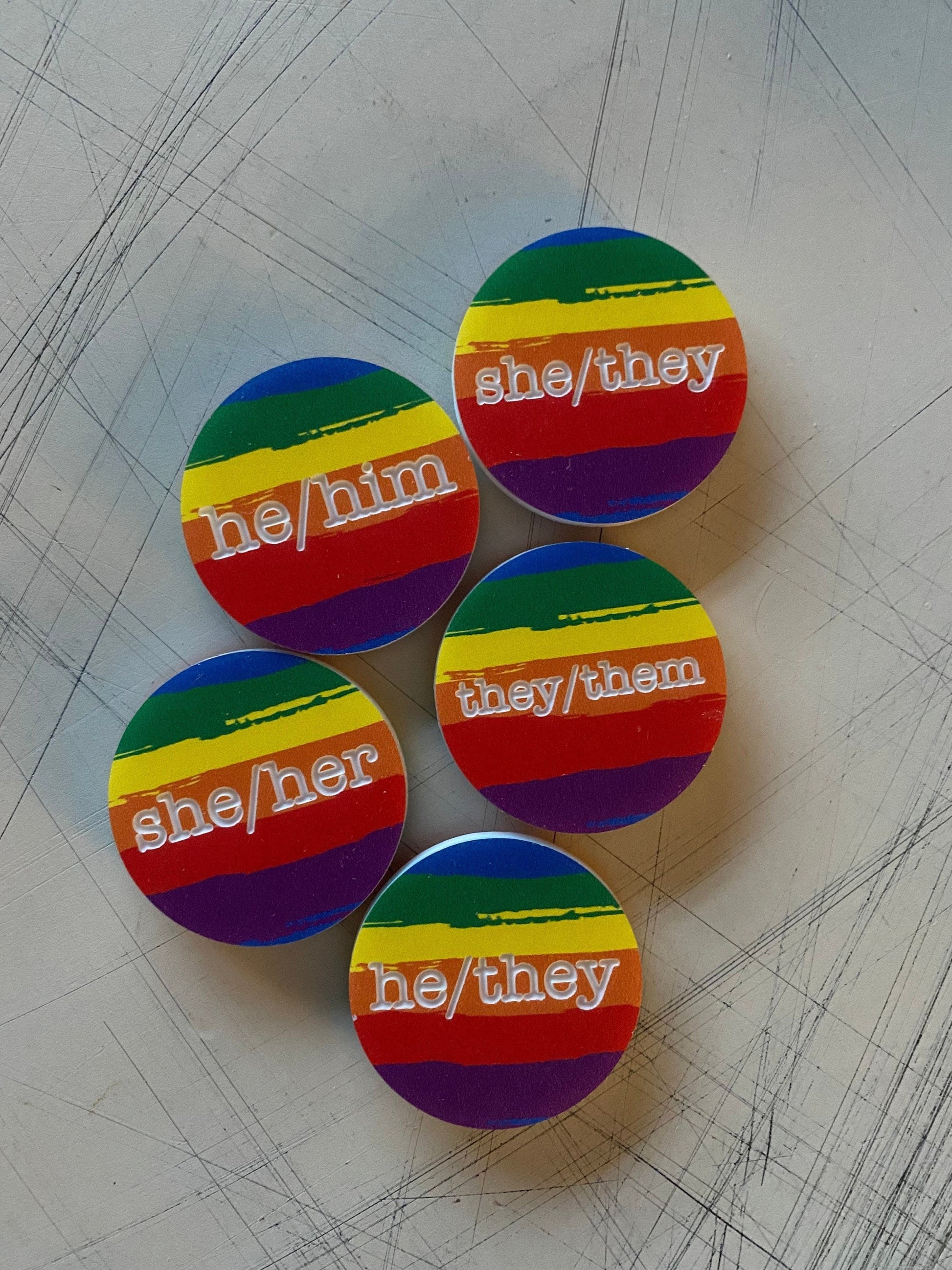 Gender Pronoun Magnets - rainbow acrylic