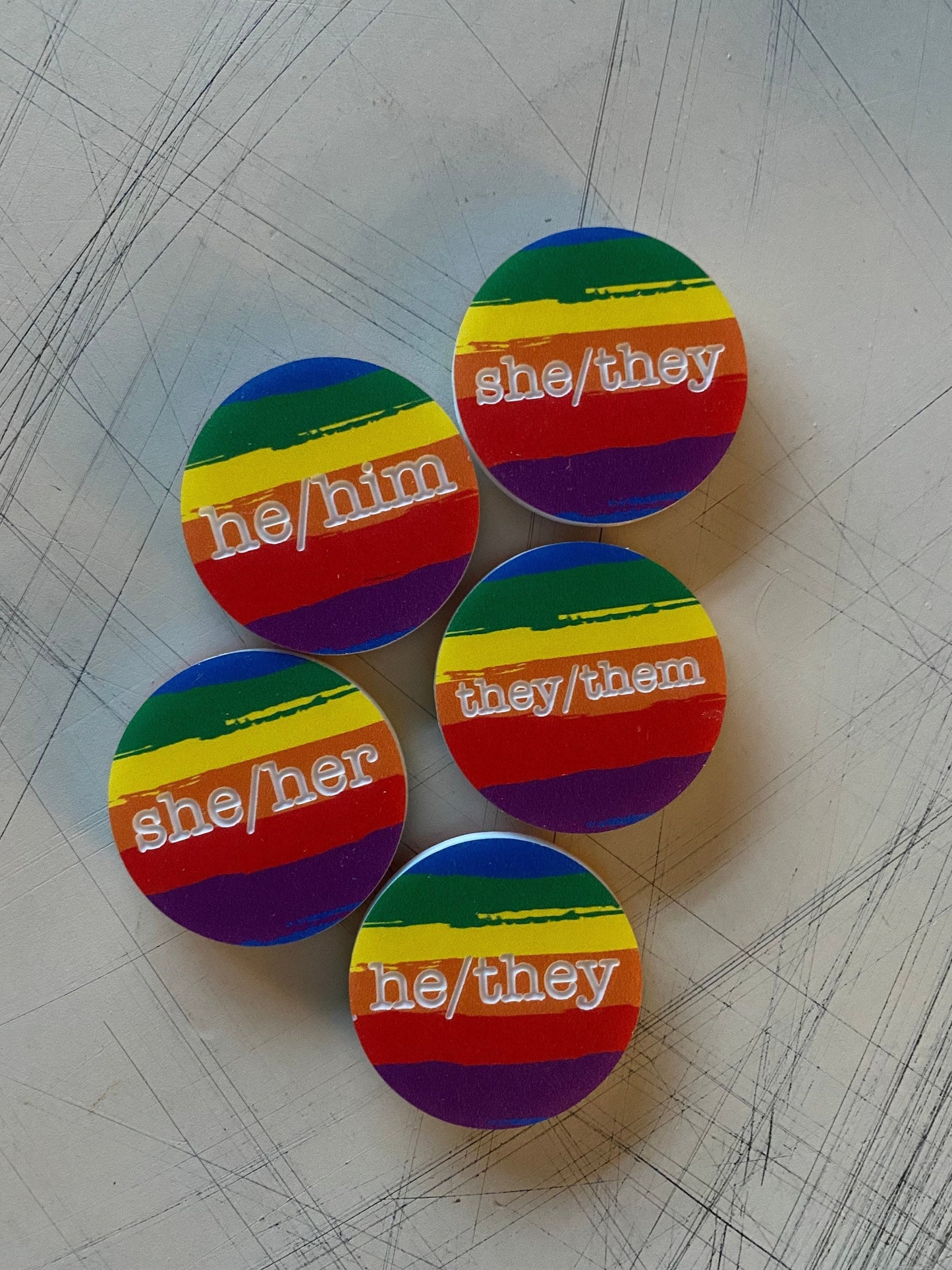 Gender Pronoun Magnetic Lapel Pins - rainbow acrylic