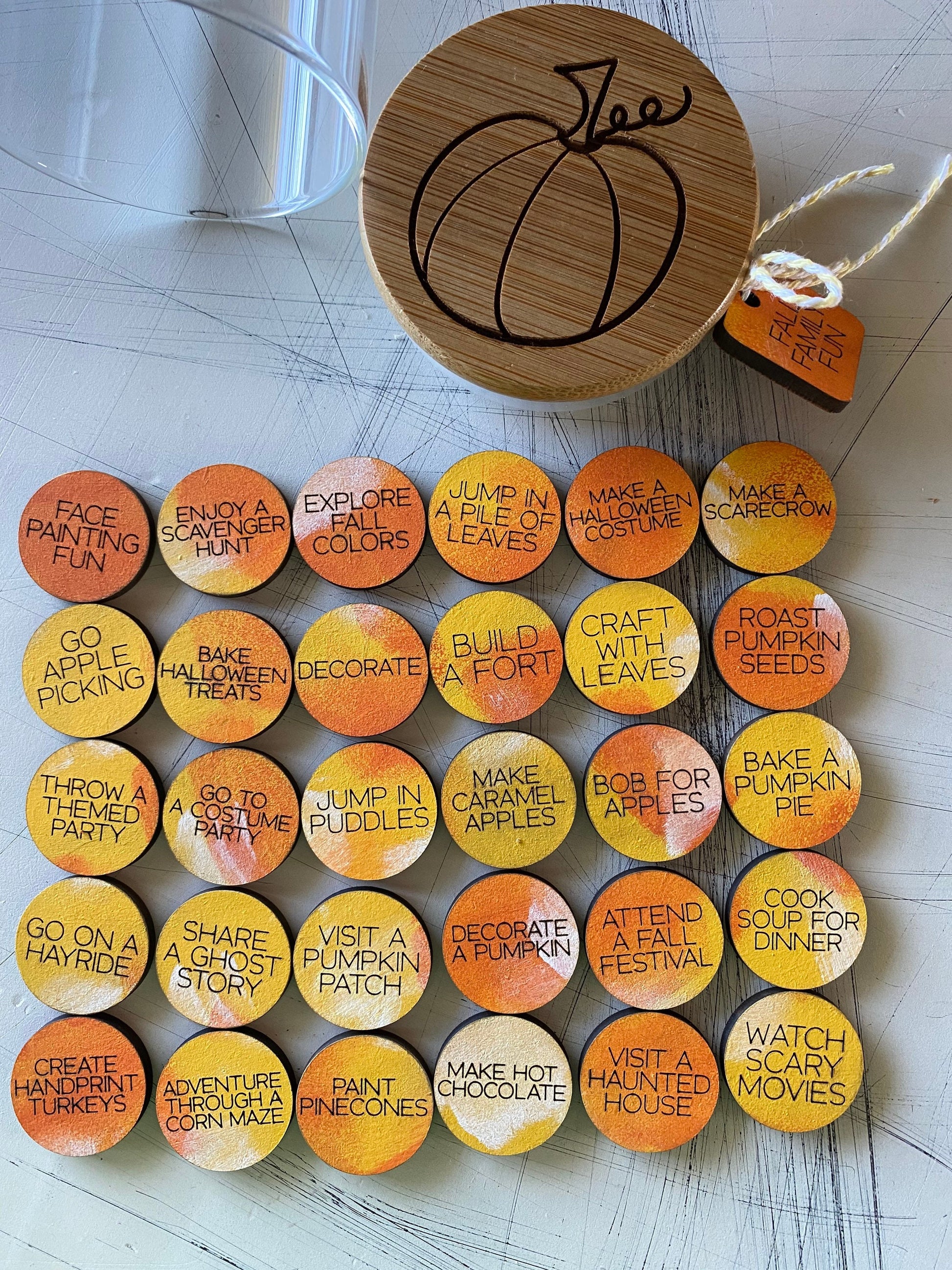 Fall Family Activity Tokens - set of 30 wood tokens