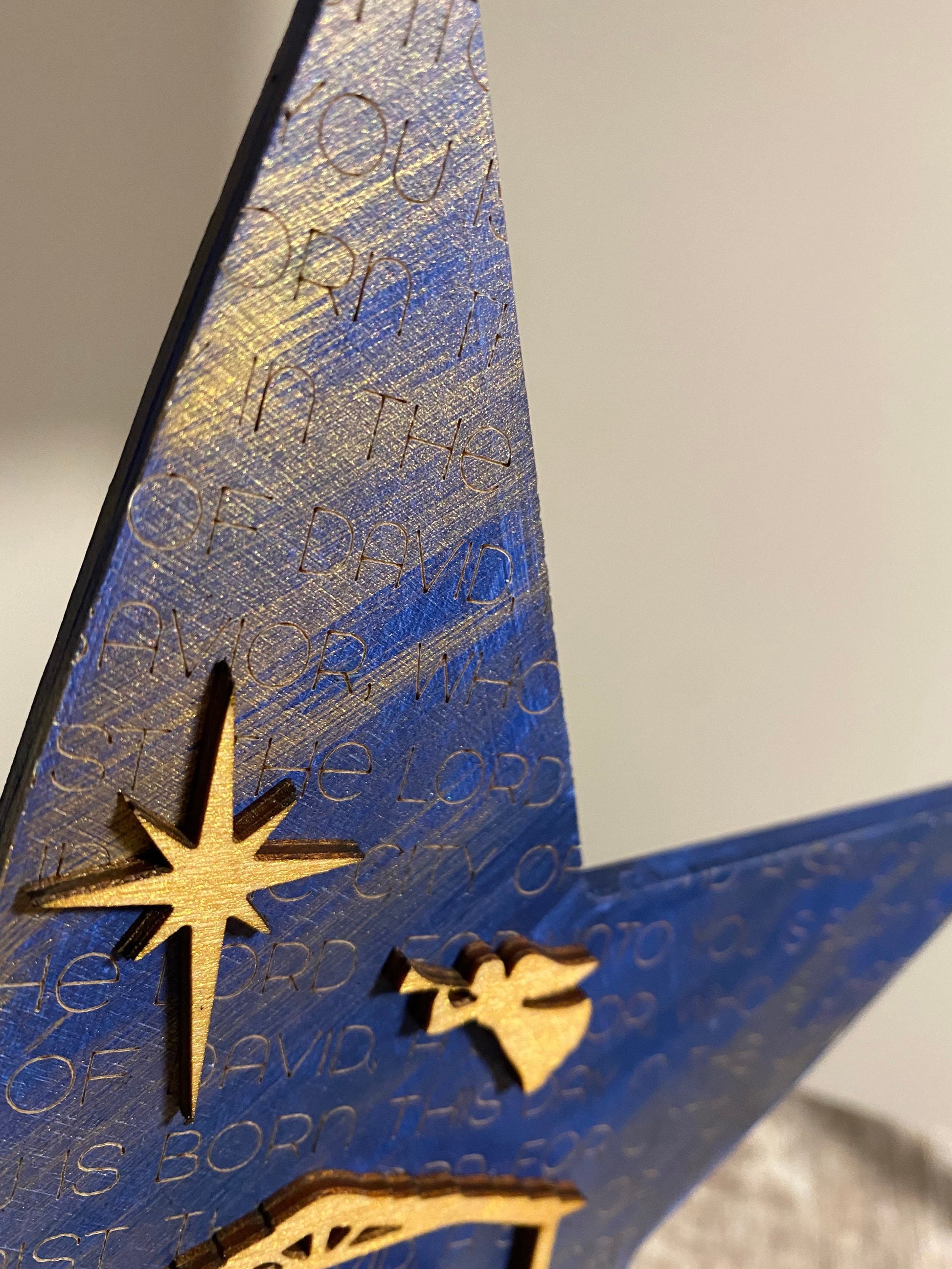 Navy and Gold Nativity Christmas Star - handmade wood sign