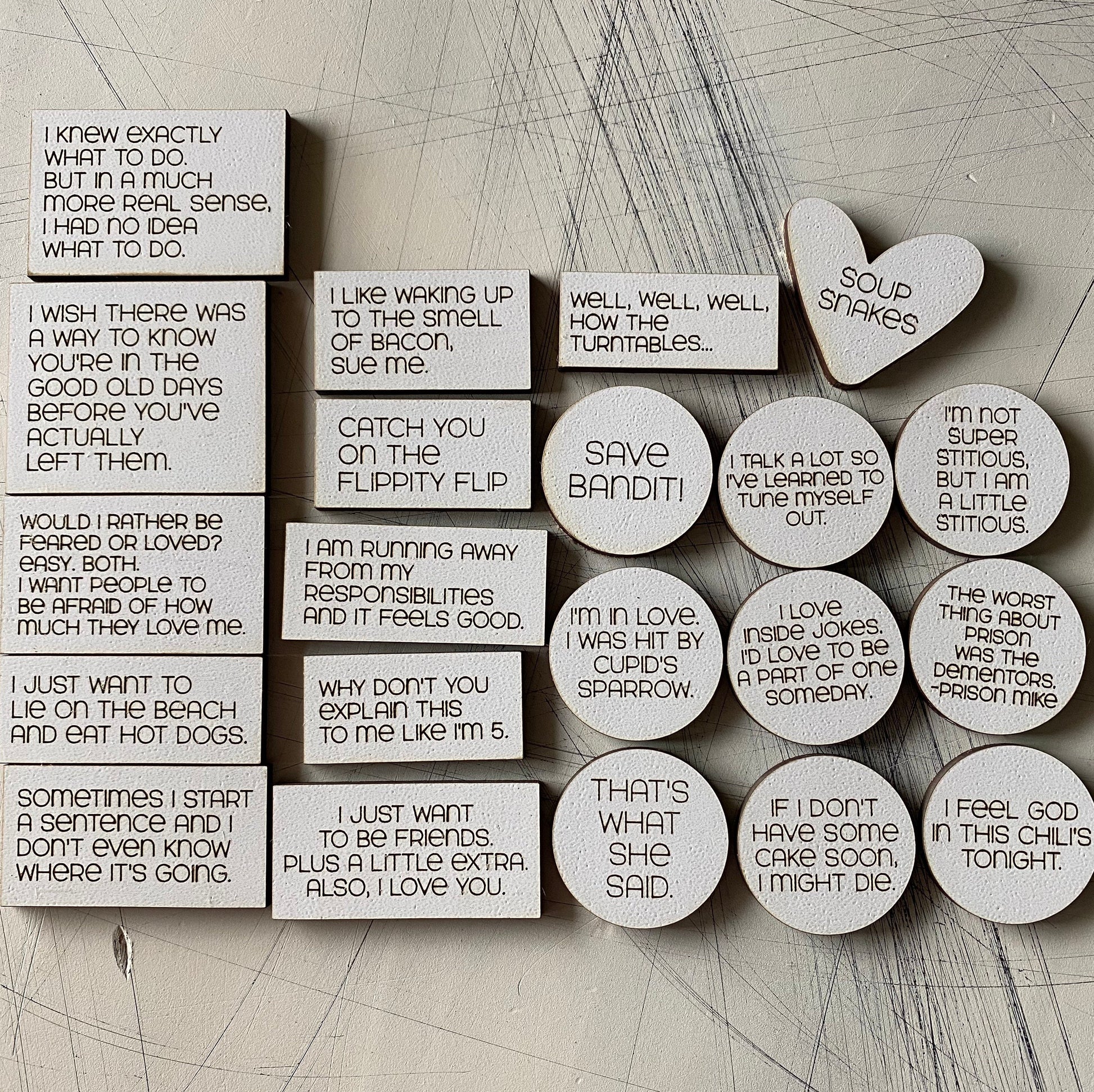 The Office Magnet Set - set of 21 engraved wood magnets