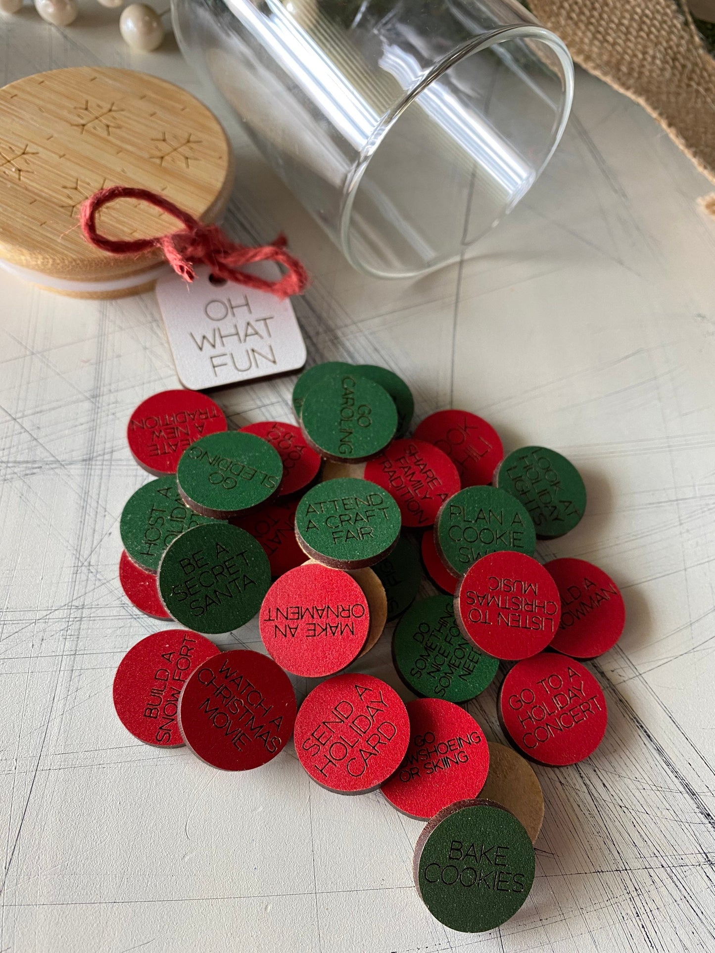 Holiday Family Fun activity tokens - set of 30 wood tokens