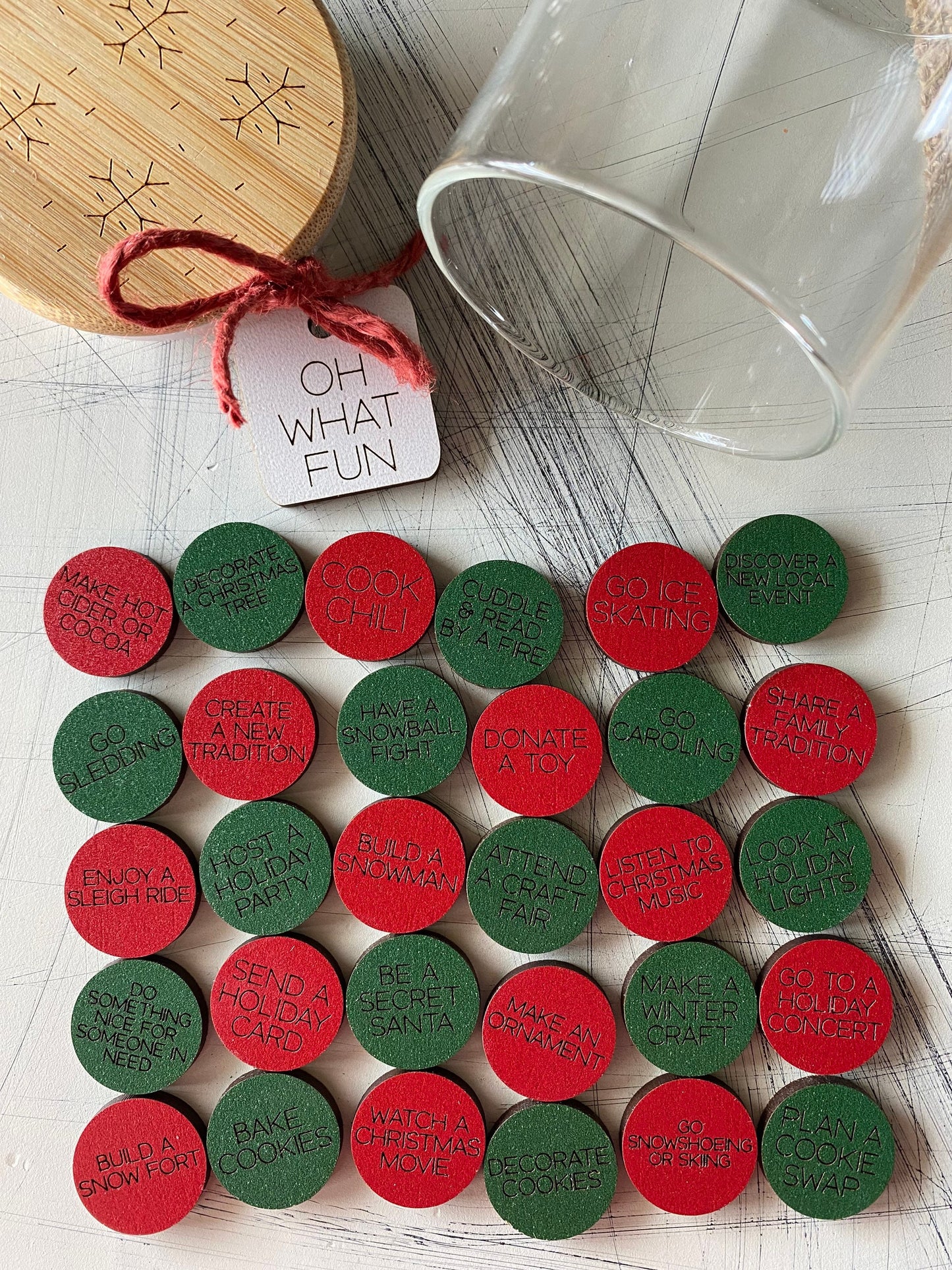Holiday Family Fun activity tokens - set of 30 wood tokens