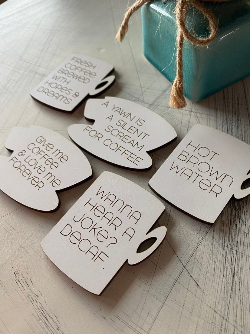 Coffee themed wood magnet set