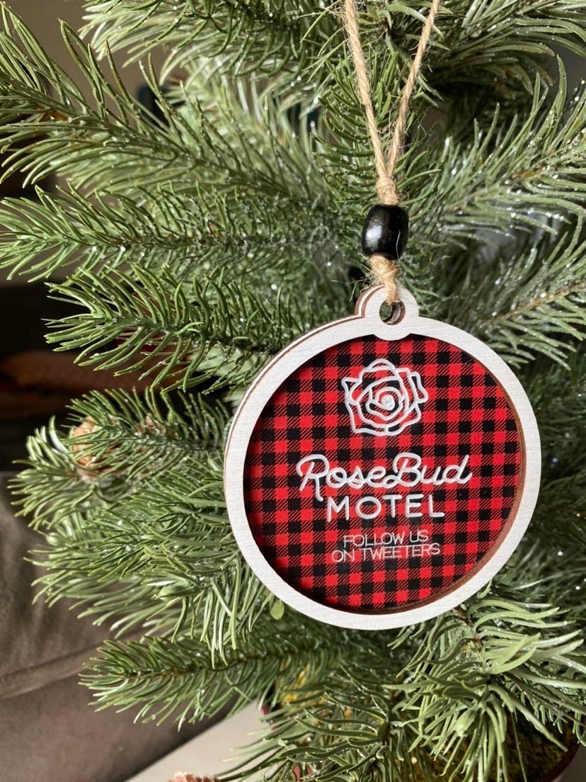 Rosebud Motel - Follow us on Tweeters - handmade ornament
